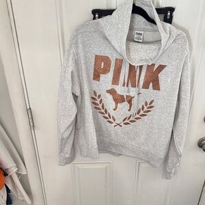 PINK Victoria's Secret Gray and Brown Cowl Neck Sweater